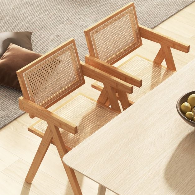 Rattan Accent Chairs Set of 2 with Natural Bamboo Frame-Natural