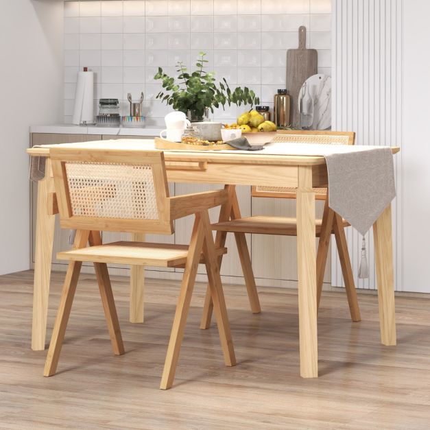 Rattan Accent Chairs Set of 2 with Natural Bamboo Frame-Natural