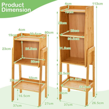 3 Tier Free Standing Tall Bamboo Bookshelf with Legs