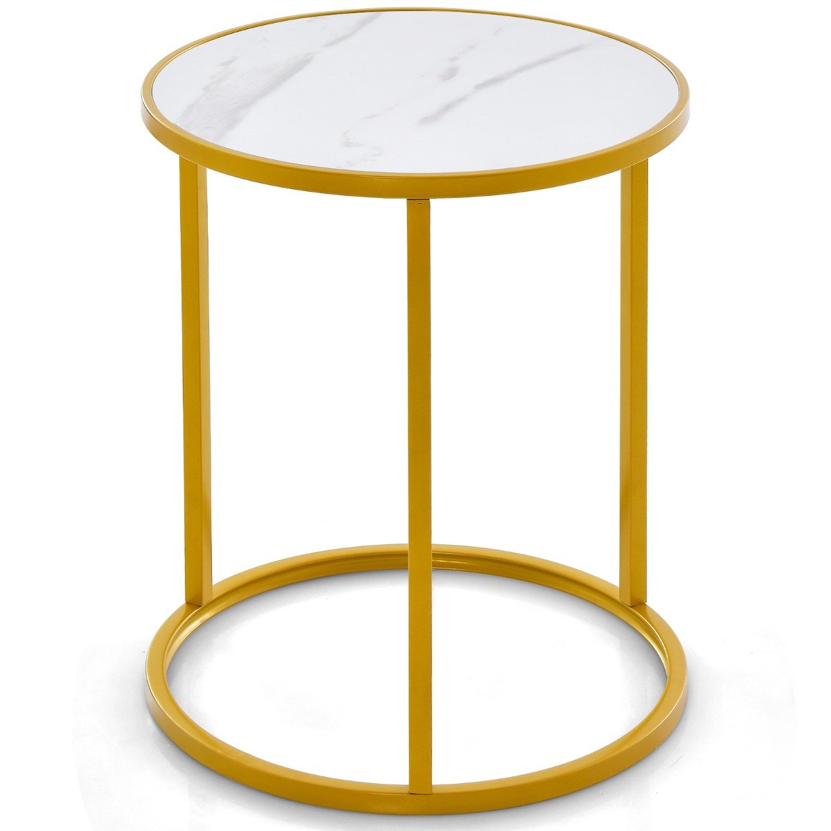 Marble Top Round Side Table with Golden Metal Frame-1 Piece-Golden