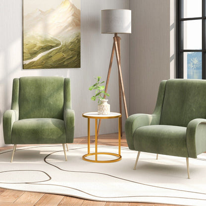 Marble Top Round Side Table with Golden Metal Frame-1 Piece-Golden