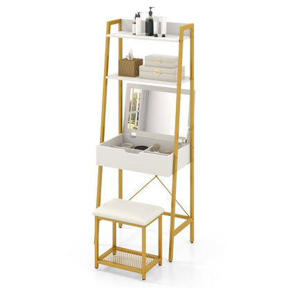 Vanity Table Set with Flip Top Mirror Cushioned Stool-Golden