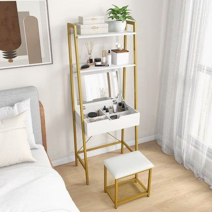 Vanity Table Set with Flip Top Mirror Cushioned Stool-Golden