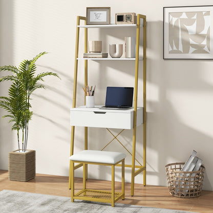 Vanity Table Set with Flip Top Mirror Cushioned Stool-Golden