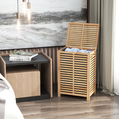 80 L Bamboo Laundry Hamper with Lid and Handles-Natural