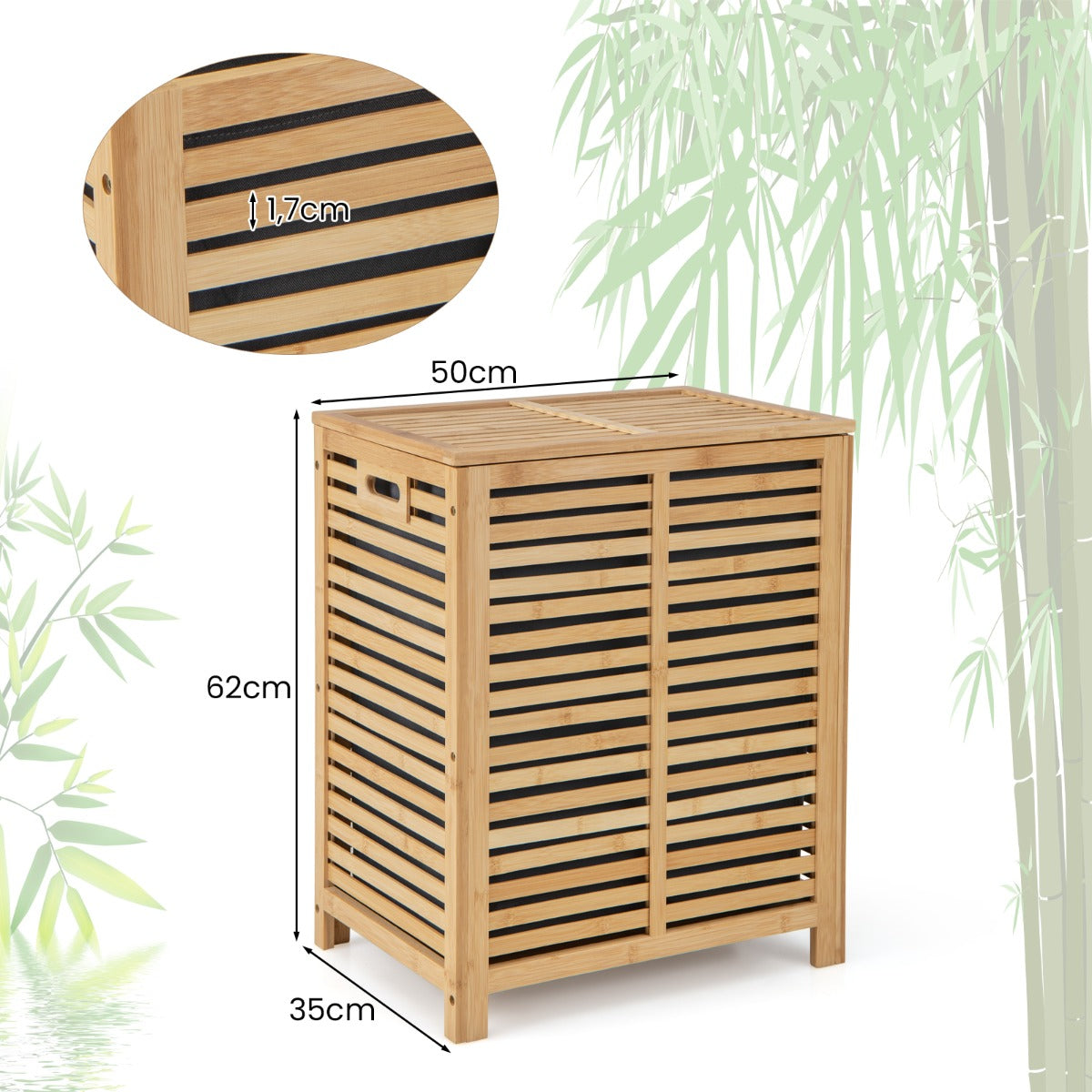 80 L Bamboo Laundry Hamper with Lid and Handles-Natural