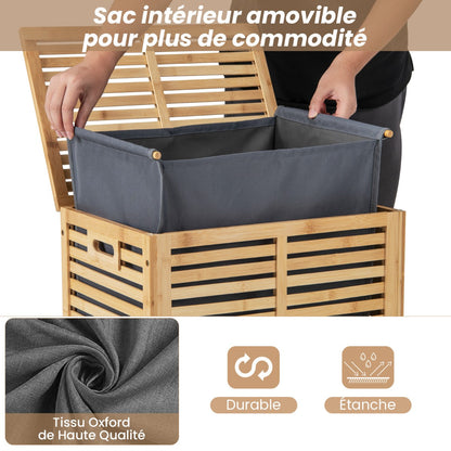 80 L Bamboo Laundry Hamper with Lid and Handles-Natural