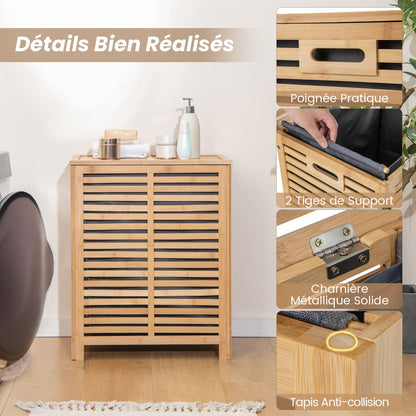 80 L Bamboo Laundry Hamper with Lid and Handles-Natural