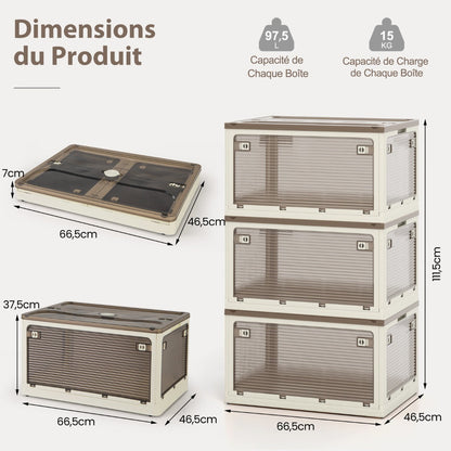 292 L Collapsible Storage Bins 3-Pack Stackable Storage Boxes with Lids-White