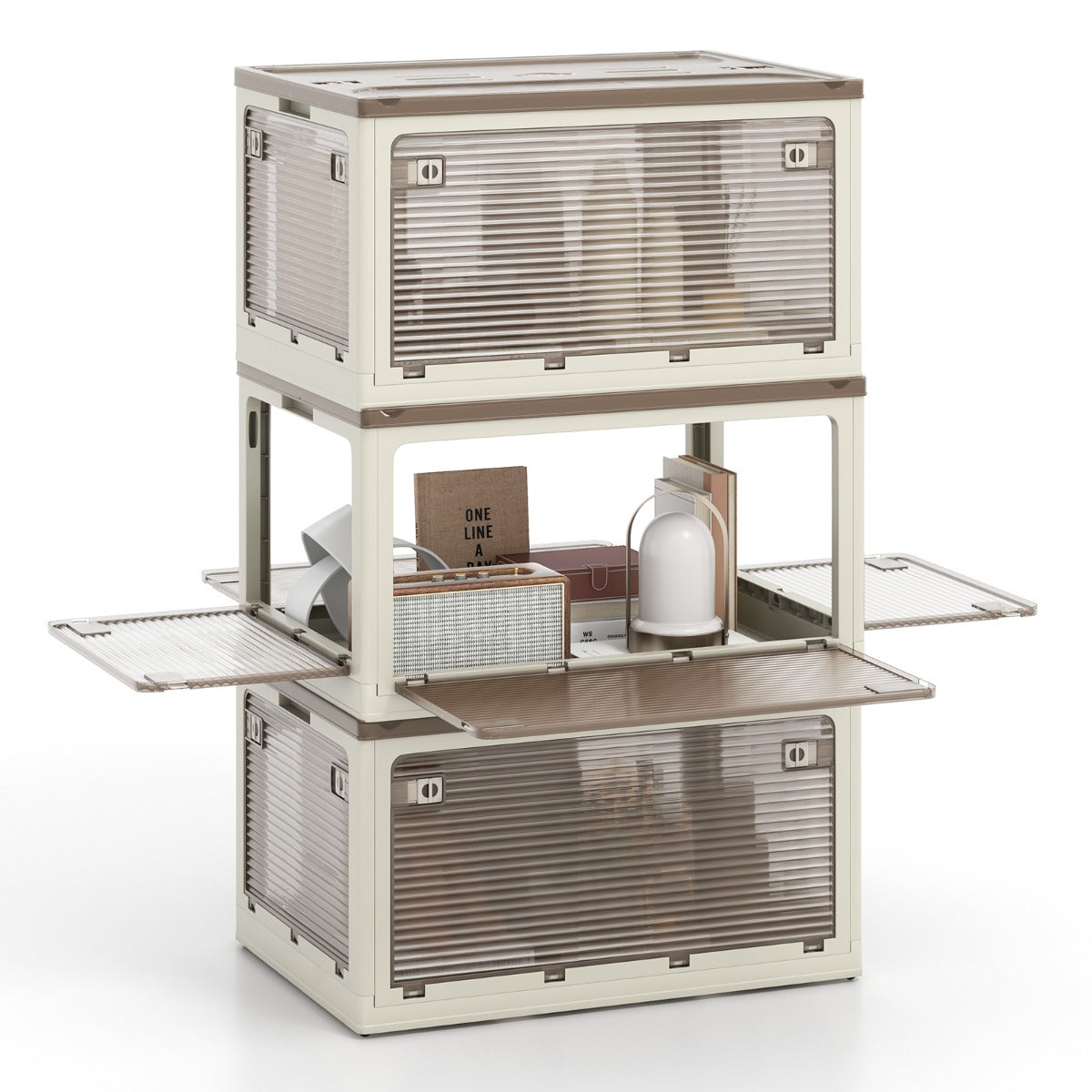 292 L Collapsible Storage Bins 3-Pack Stackable Storage Boxes with Lids-White