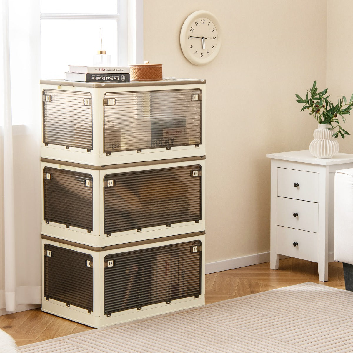 292 L Collapsible Storage Bins 3-Pack Stackable Storage Boxes with Lids-White