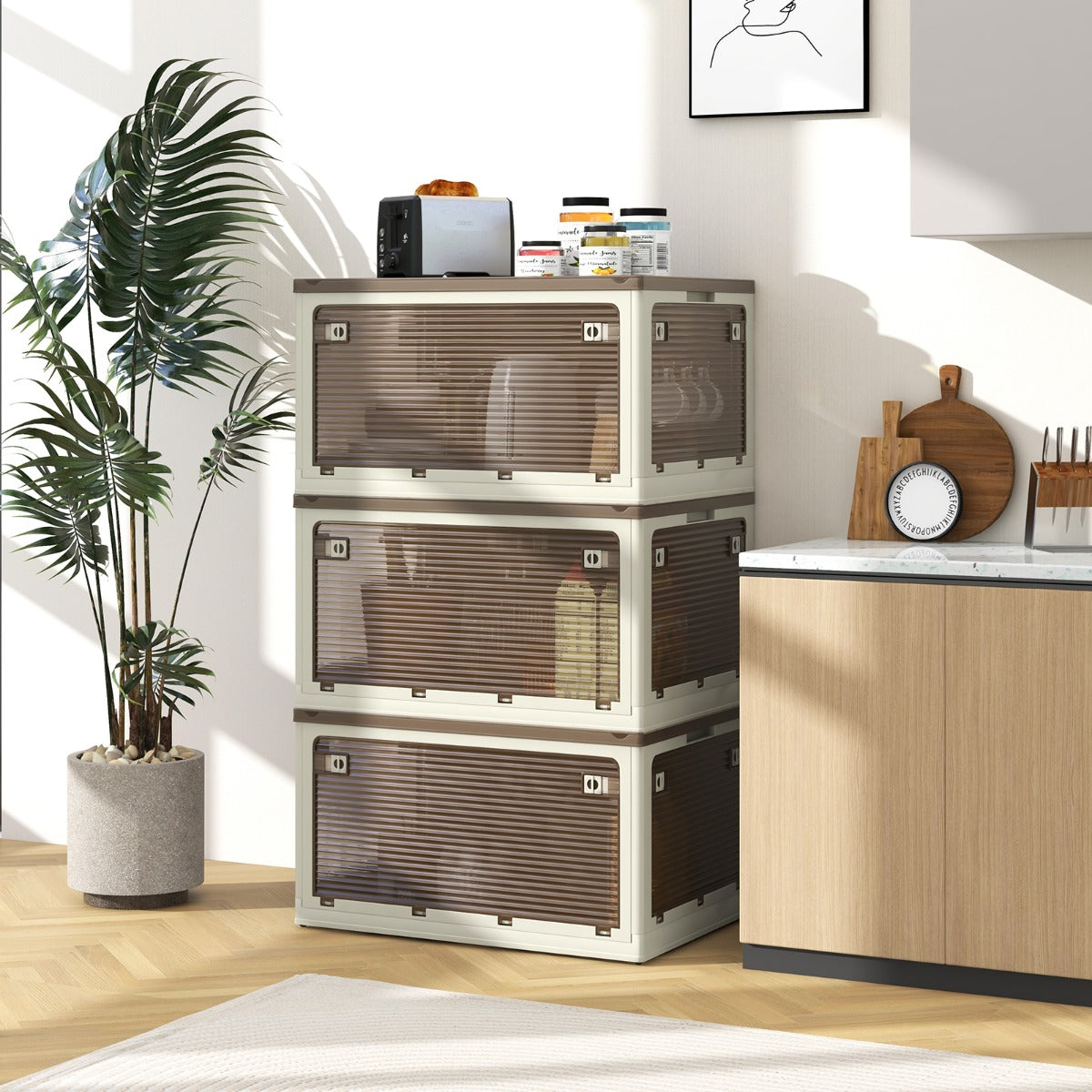 292 L Collapsible Storage Bins 3-Pack Stackable Storage Boxes with Lids-White