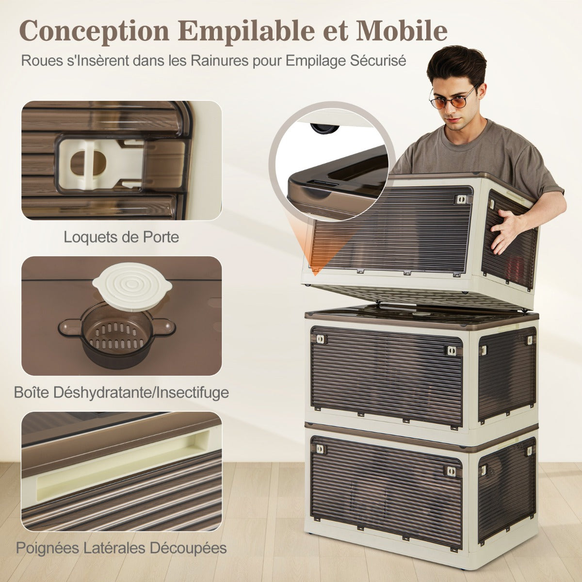 292 L Collapsible Storage Bins 3-Pack Stackable Storage Boxes with Lids-White