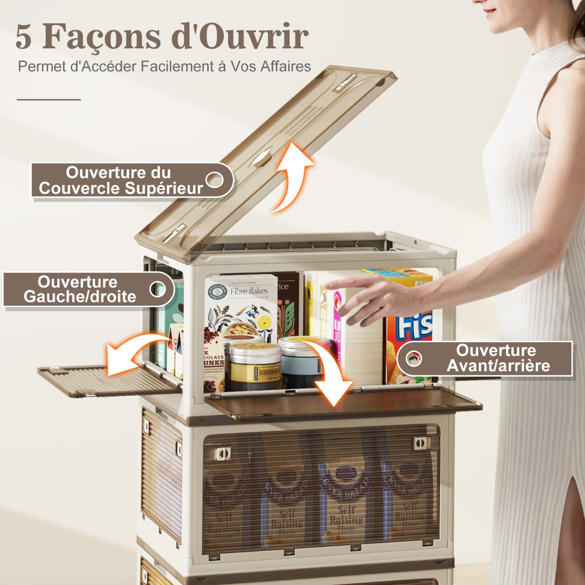 292 L Collapsible Storage Bins 3-Pack Stackable Storage Boxes with Lids-White