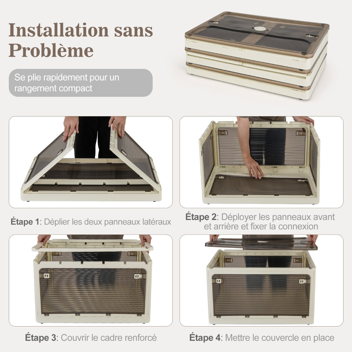 292 L Collapsible Storage Bins 3-Pack Stackable Storage Boxes with Lids-White