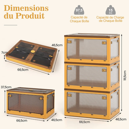 292 L Collapsible Storage Bins 3-Pack Stackable Storage Boxes with Lids-Yellow