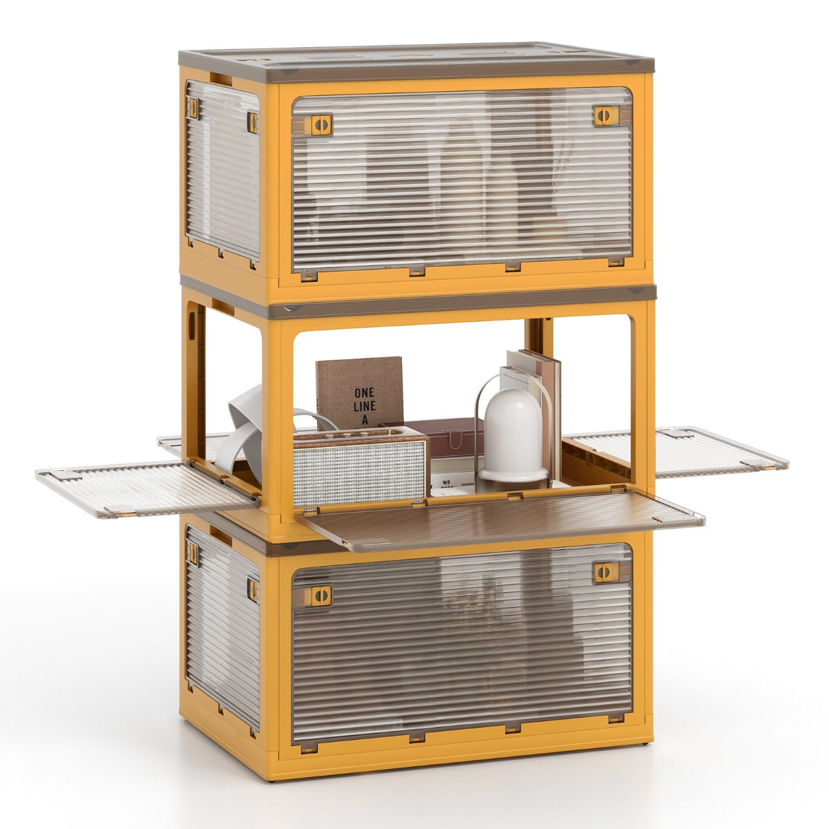 292 L Collapsible Storage Bins 3-Pack Stackable Storage Boxes with Lids-Yellow