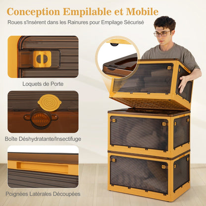 292 L Collapsible Storage Bins 3-Pack Stackable Storage Boxes with Lids-Yellow