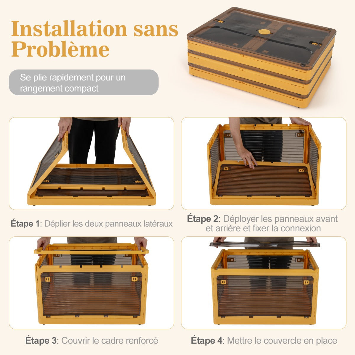 292 L Collapsible Storage Bins 3-Pack Stackable Storage Boxes with Lids-Yellow