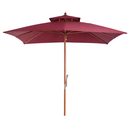 Outsunny 3 x 3(M) Parasol ogrodowy Parasol przeciwsłoneczny, zewnętrzny drewniany parasol z podwójnym baldachimem, bordowy