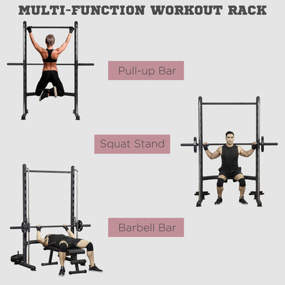 Squat Rack with Pull-Up Bar, Adjustable Weight Rack, Multi-Functional Weight Lifting Barbell Stand for Home Gym Strength Training