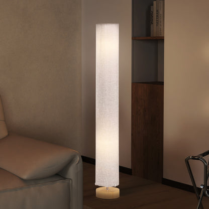 HOMCOM Floor Lamp for Living Room, 47" Modern Standing Lamp with Linen Shade, Wooden Base, Grey