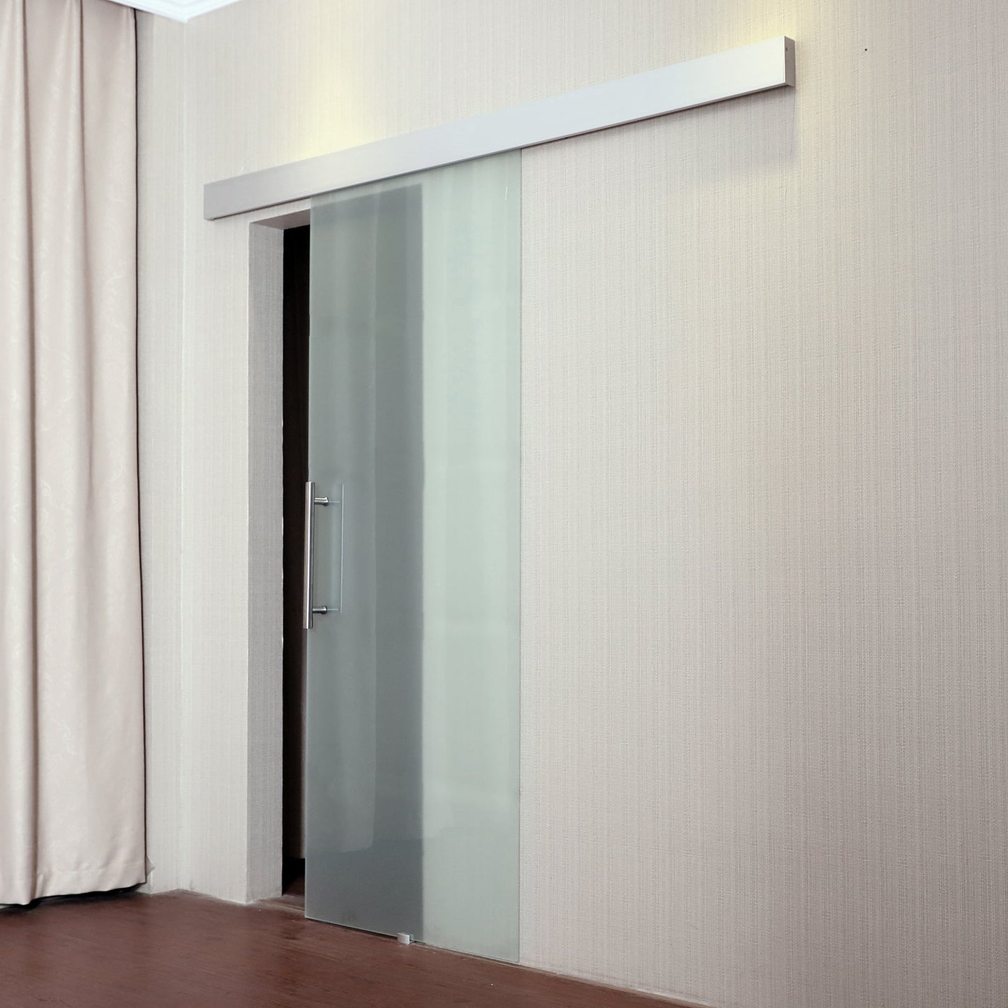HOMCOM 90cm Nowoczesny zestaw drzwi przesuwnych z drzwiami ze szkła mrożonego, aluminiowa szyna, nieprzezroczysta dekoracja domu, zrób to sam, styl biurowy