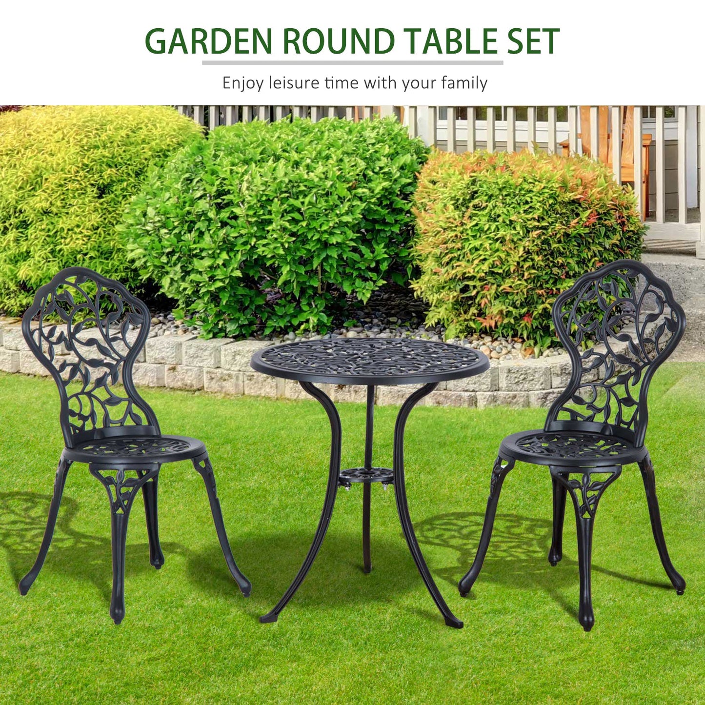 Outsunny 3 Piece Cast Aluminium Bistro Set Garden Furniture Dining Table Chairs Antique Outdoor Seat Patio Seater