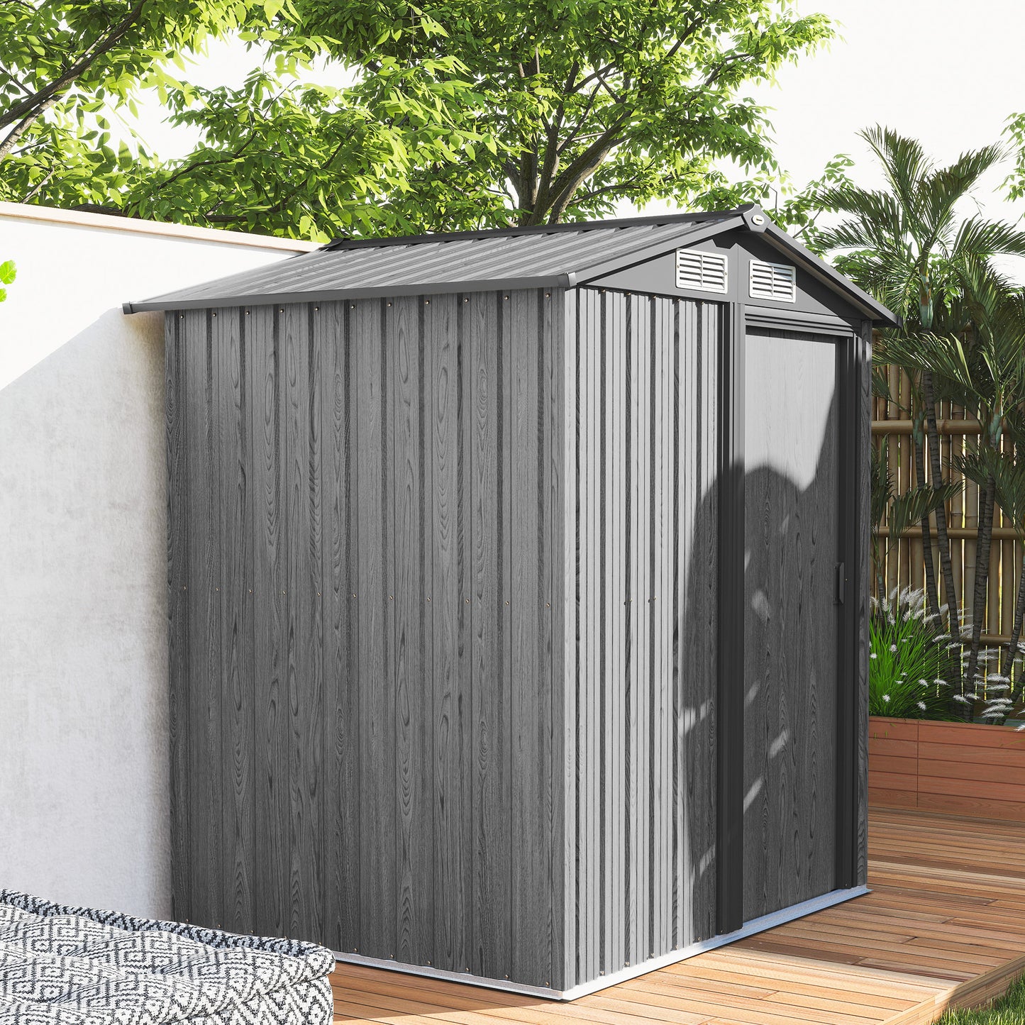 Outsunny 4.3 x 5ft Outdoor Garden Storage Shed - Szary efekt drewna