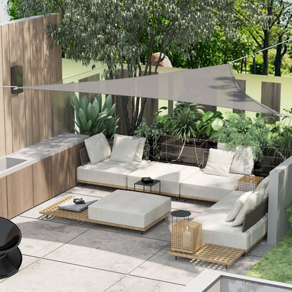 Outsunny 4x4x4m Triangle Sun Shade Sail, Outdoor UV Protection HDPE Canopy, Patio Deck Shelter with Steel Rings and Ropes, Grey