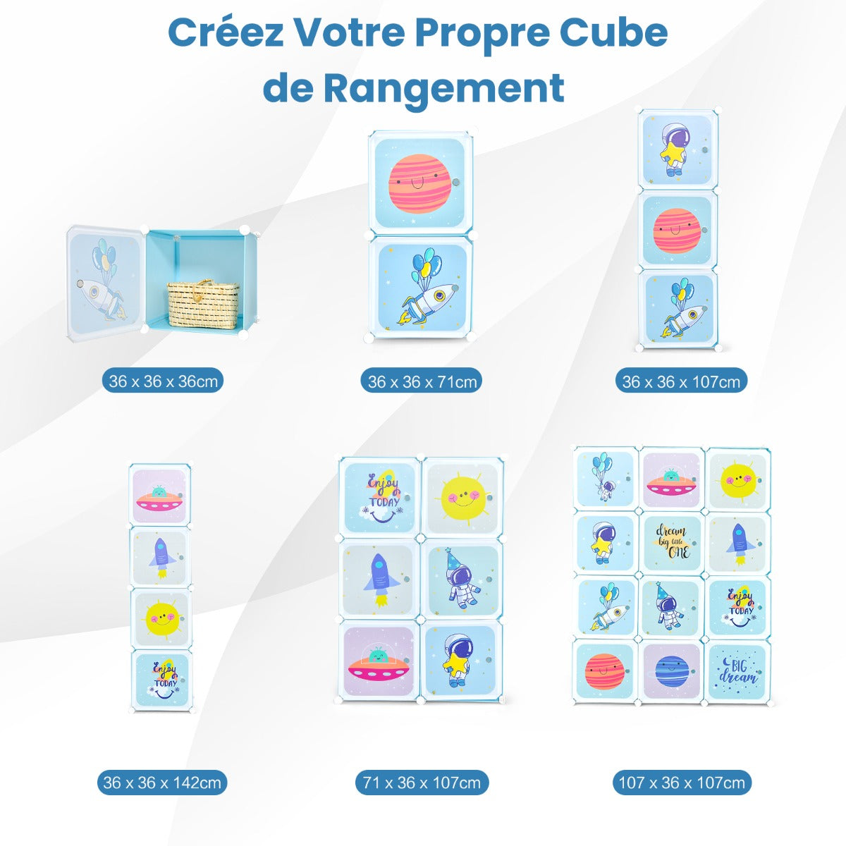 Portable Children Wardrobe with 12 Cubes and 2 Clothes Hanging Section-Blue