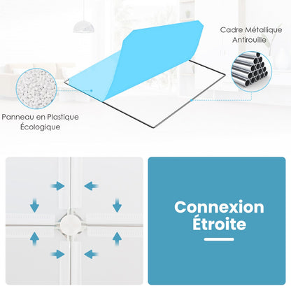 Portable Children Wardrobe with 12 Cubes and 2 Clothes Hanging Section-Blue