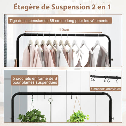 Rolling Garment Rack with Hanging Hooks and Bottom Storage Shelf