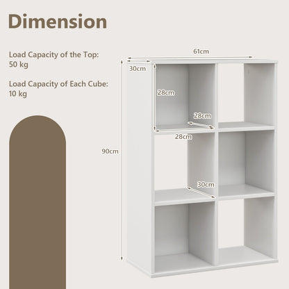 6-Cube Bookshelf Bookcase with 2 Anti-Tipping Kits for Living Room-White