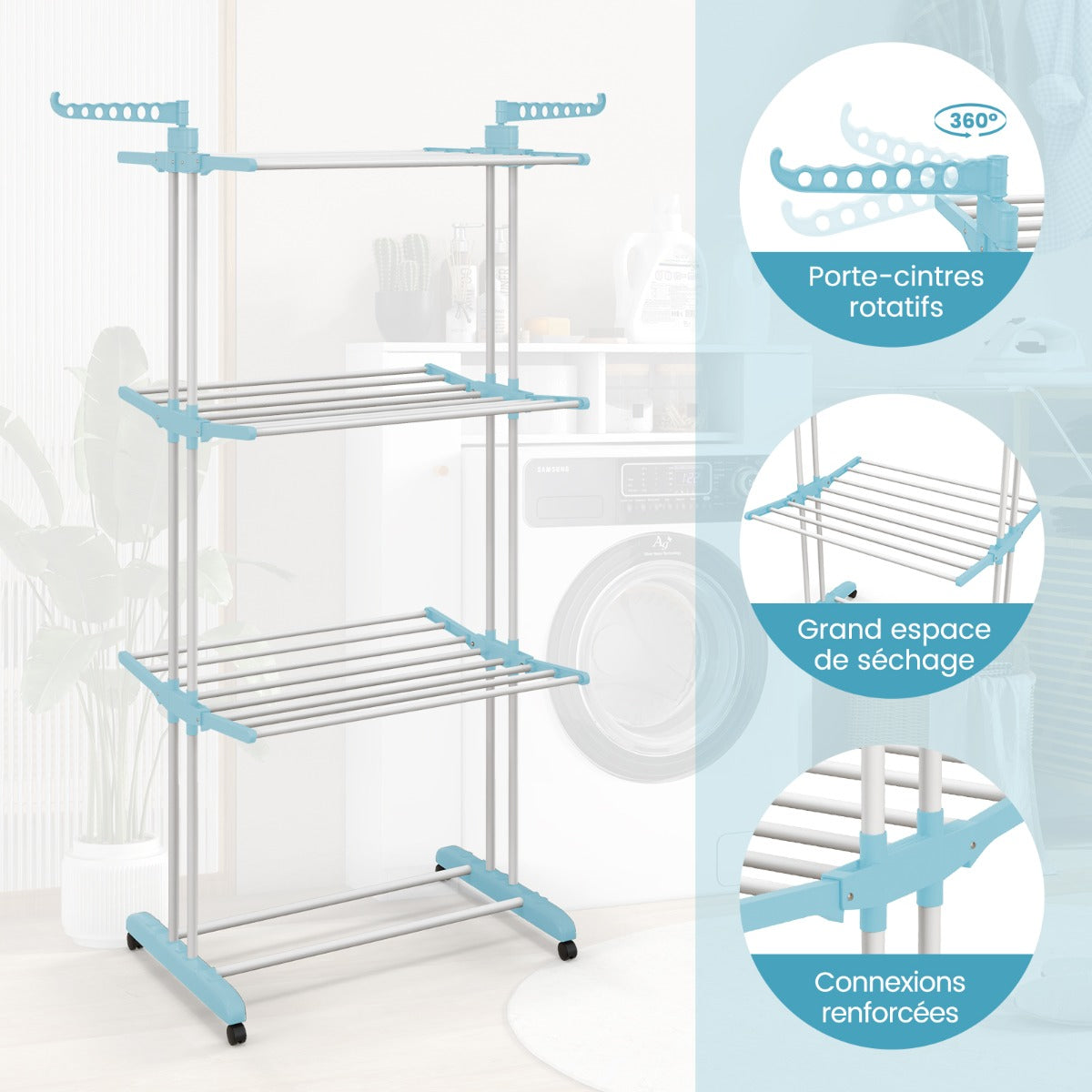 3-Tier Clothes Airer Folding Clothes Dryer 127 x 63 x 171 cm Blue