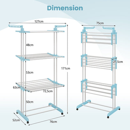 3-Tier Clothes Airer Folding Clothes Dryer 127 x 63 x 171 cm Blue