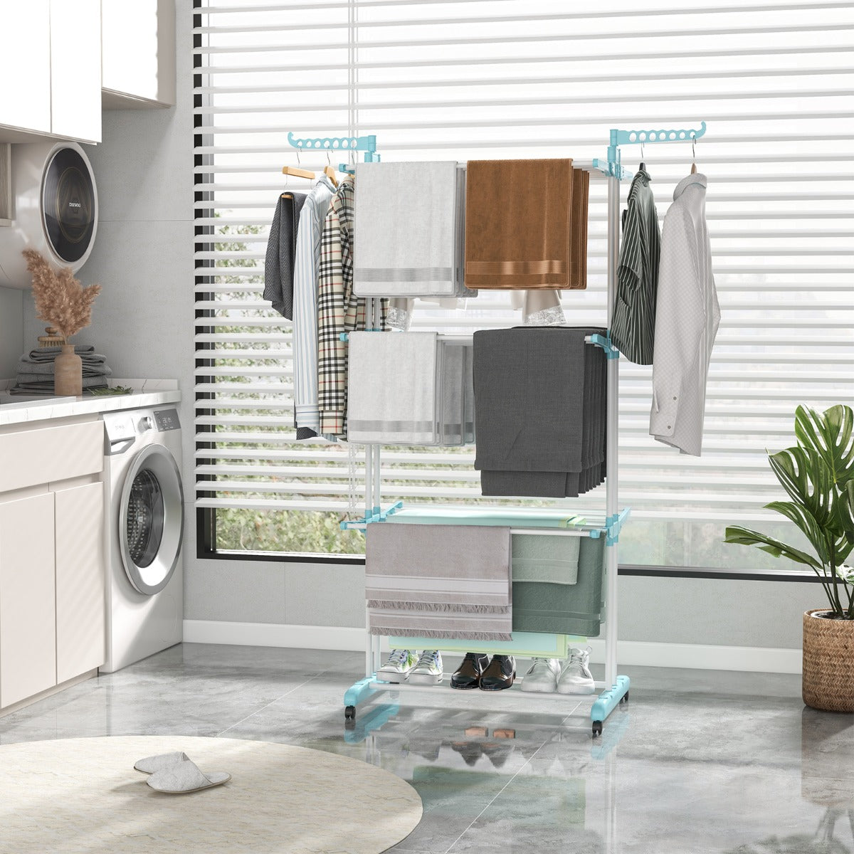 3-Tier Clothes Airer Folding Clothes Dryer 127 x 63 x 171 cm Blue