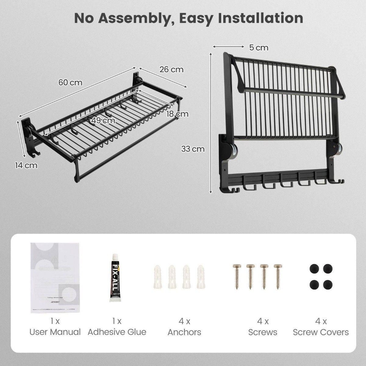 Foldable Bathroom Towel Rack with Adjustable Towel Bar and Movable Hooks