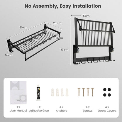 Foldable Bathroom Towel Rack with Adjustable Towel Bar and Movable Hooks