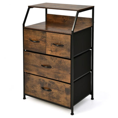 Free Standing Floor Storage Chest with Steel Frame and Fabric Bins-Brown