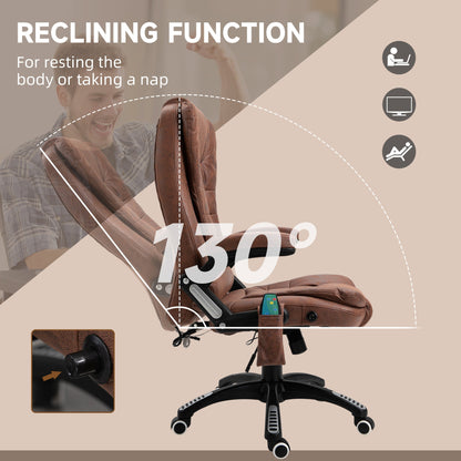 Vinsetto Massage Recliner Chair Heated Office Chair with Six Massage Points Microfiber Cloth 360¡ Swivel Wheels Brown