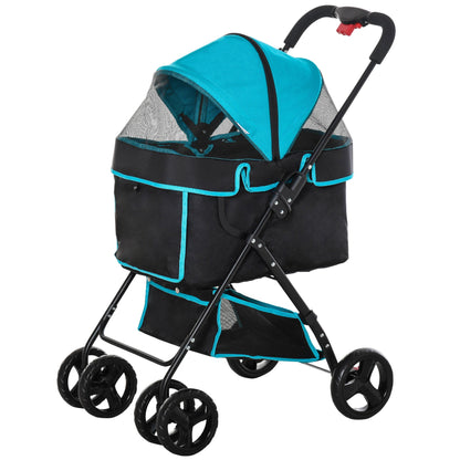 PawHut Dog Pram Dog Stroller Pet Pushchair Foldable with Brake, Cupholder, Safety Leash, for Miniature Dogs