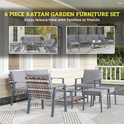 Outsunny Six-Piece Rattan Garden Sofa Set - Grey