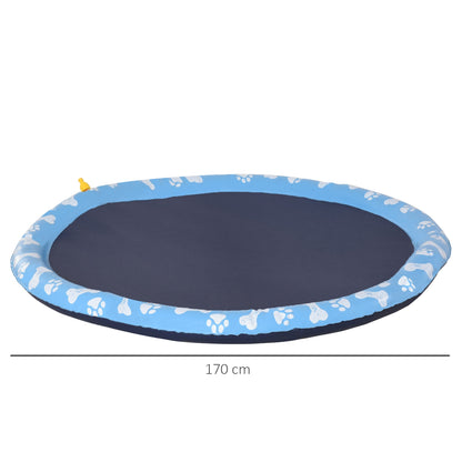 PawHut 170cm Splash Pad Sprinkler for Pets Dog Bath Pool Water Game Mat Toy Non-slip Outdoor Backyard, Blue