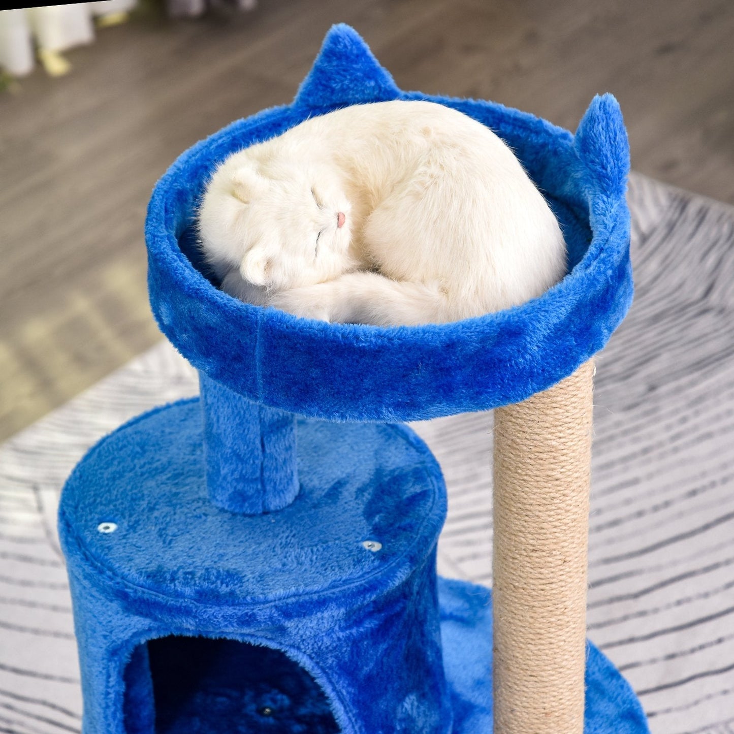 PawHut Cats 3-Tier Sisal Rope Scratching Post w/ Dangle Toy Blue