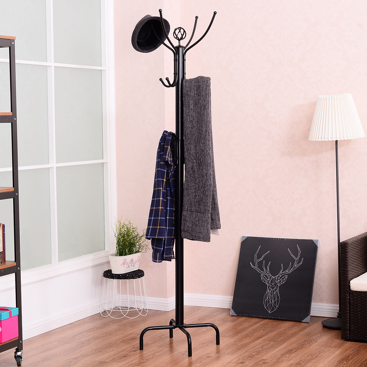 Modern 12 Hook Coat Rack with Steel Frame for Entryway