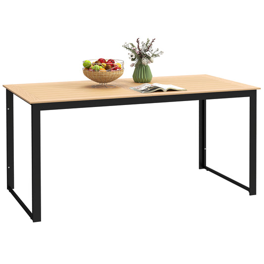 Stół ogrodowy Outsunny dla 6 osób, prostokątny stół jadalny na zewnątrz, 160 x 80 x 75 cm, z blatem z listew, metalowa rama, na balkon, taras, drewno tekowe