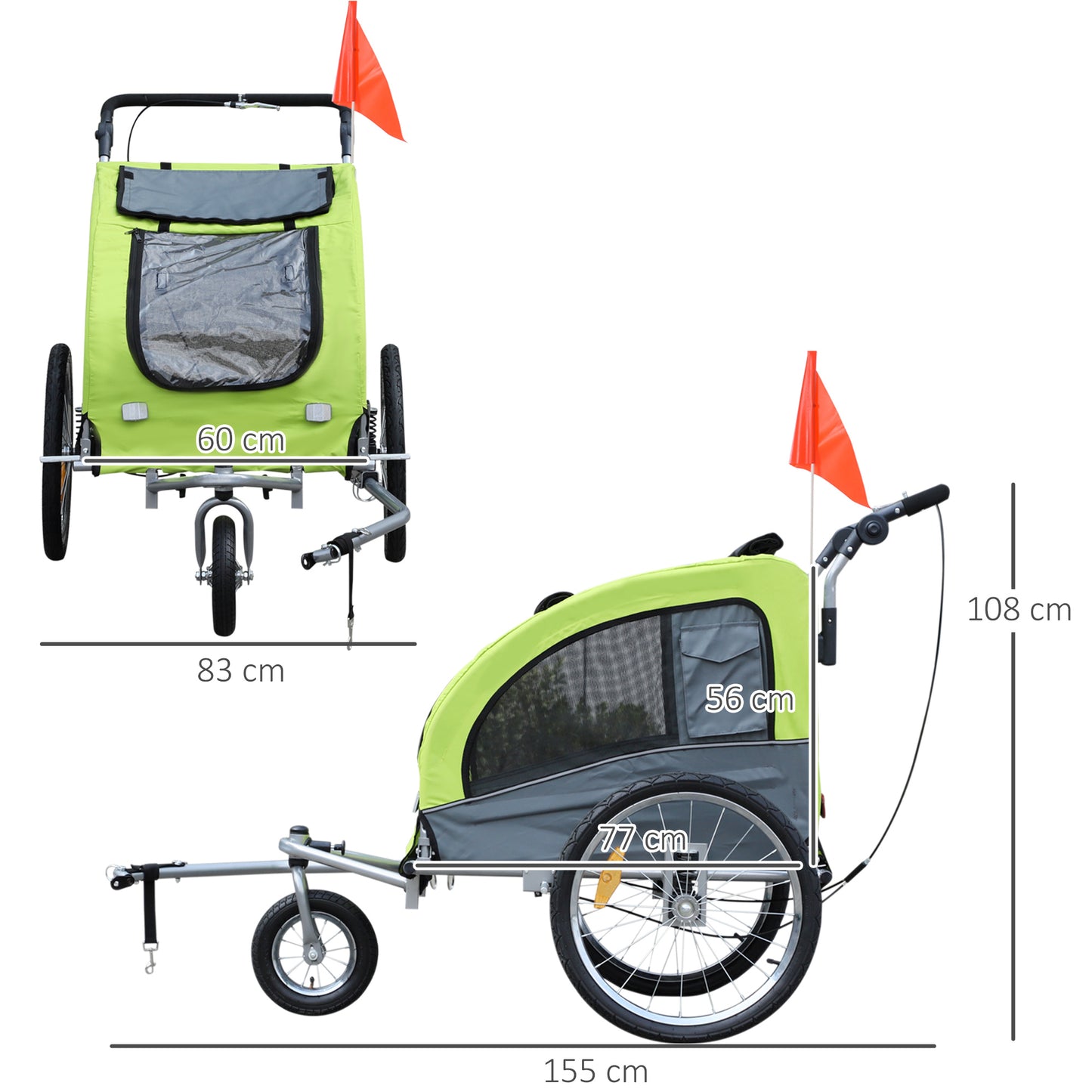 PawHut Dog Bike Trailer Pet Stroller Cart Carrier for Bicycle 360√Ç¬∞ Rotatable with Reflectors 3 Wheels Hitch Coupler Push/ Pull/ Brake Water Resistant Green