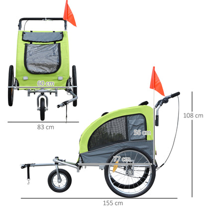 PawHut Dog Bike Trailer Pet Stroller Cart Carrier for Bicycle 360√Ç¬∞ Rotatable with Reflectors 3 Wheels Hitch Coupler Push/ Pull/ Brake Water Resistant Green