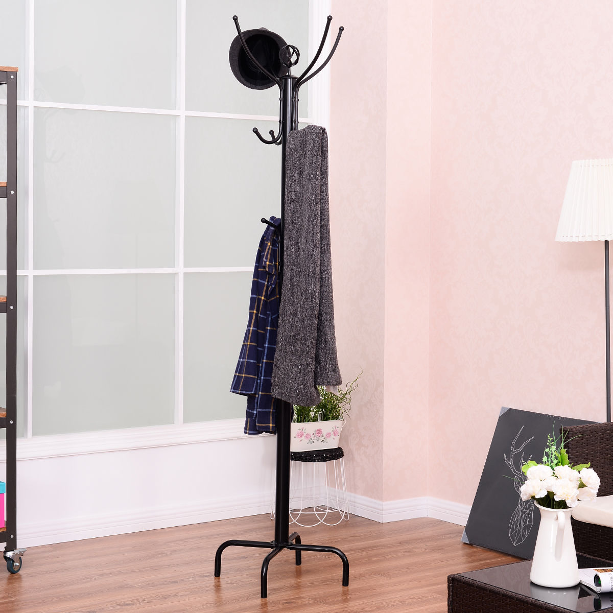 Modern 12 Hook Coat Rack with Steel Frame for Entryway